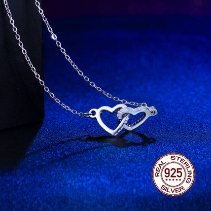 Eternal Love Double Heart Pendant – Sparkling Zirconia & 925 Sterling Silver Necklace