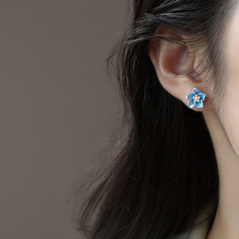 925 Sterling Silver Blue Flower Stud Earring