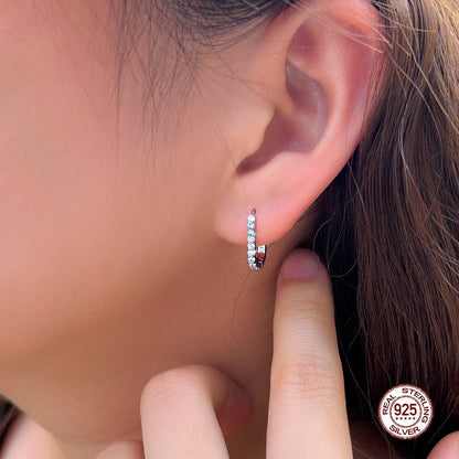 Geometric Sparkle: Rectangular Zirconia Hoops in 925 Sterling Silver