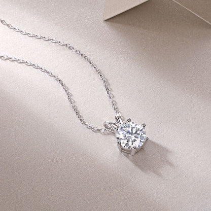 925 Sterling Silver 2CT Moissanite Necklace | Round VVS Solitaire Pendant