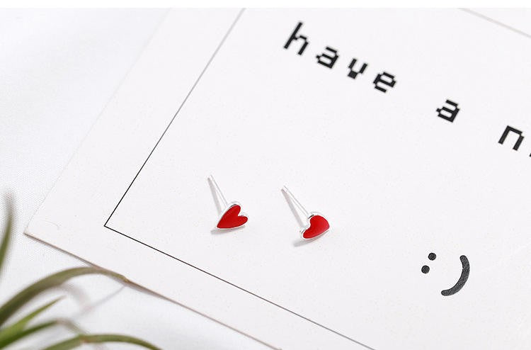 925 Sterling Silver Red Heart Stud Earring