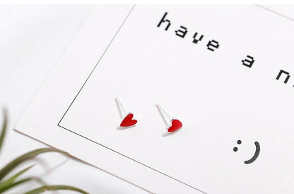 925 Sterling Silver Red Heart Stud Earring