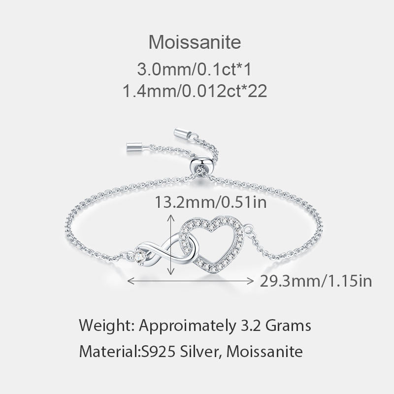 Heart-Cut Moissanite Tennis Bracelet in Authentic S925 Silver