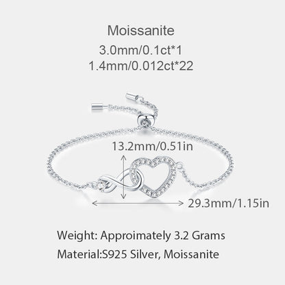 Heart-Cut Moissanite Tennis Bracelet in Authentic S925 Silver