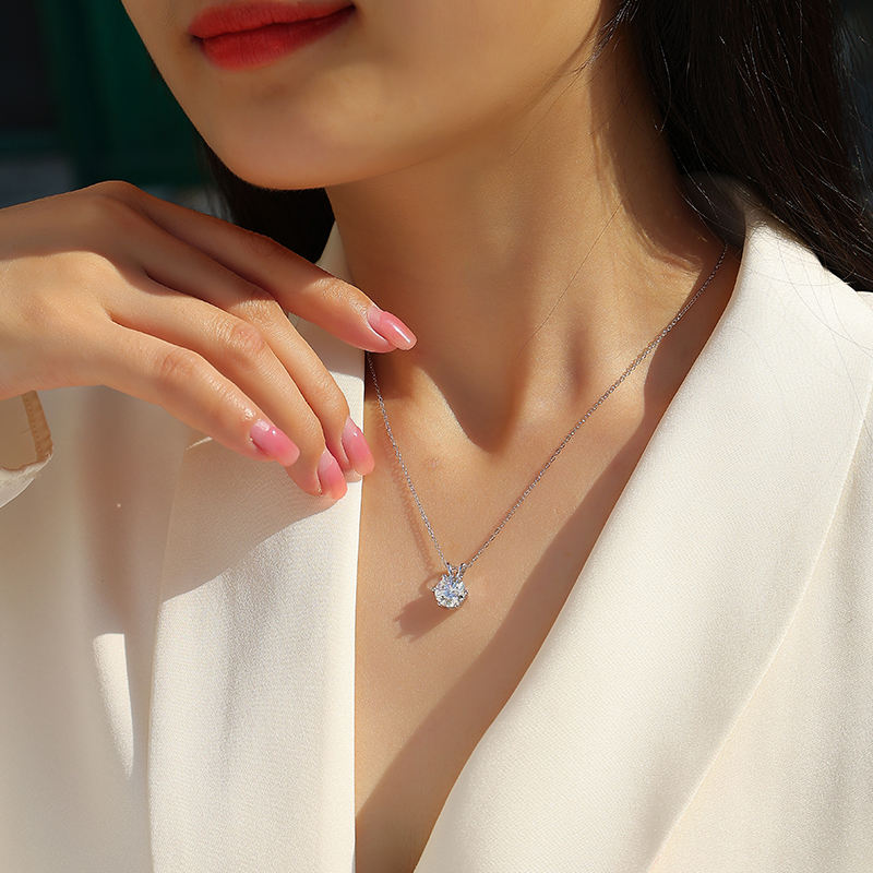 925 Sterling Silver 2CT Moissanite Necklace | Round VVS Solitaire Pendant
