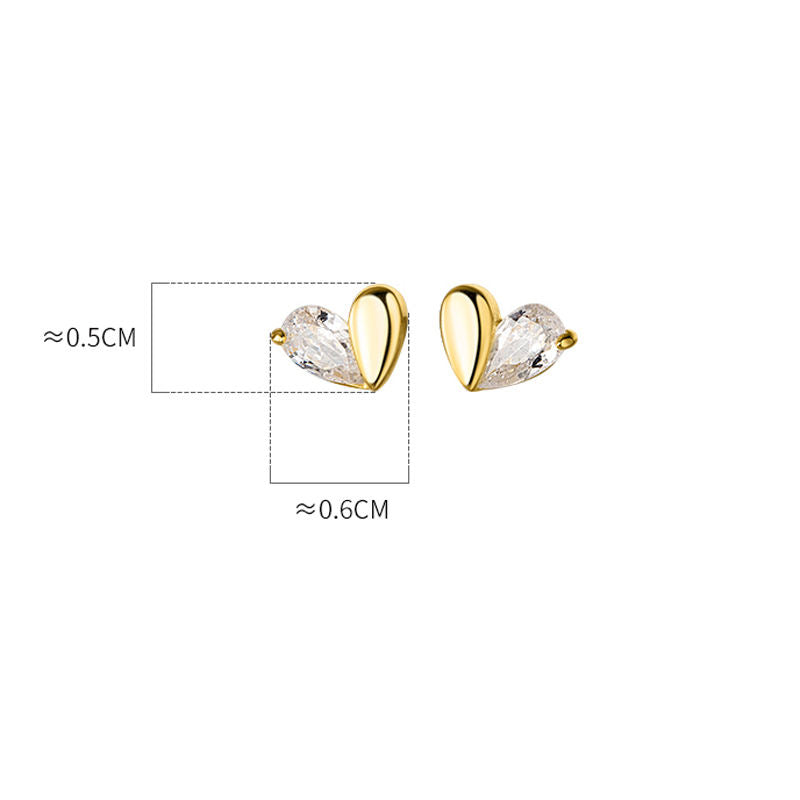 925 Sterling Silver 18K Gold Plated Heart Shape CZ Stud Earrings