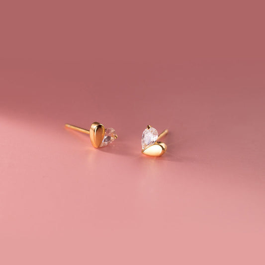 925 Sterling Silver 18K Gold Plated Heart Shape CZ Stud Earrings