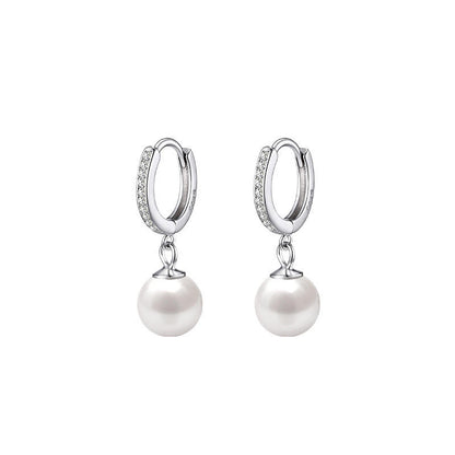 925 Sterling Silver Simple Pearl Hoop Earrings