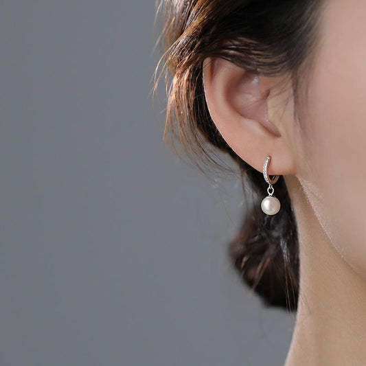925 Sterling Silver Simple Pearl Hoop Earrings